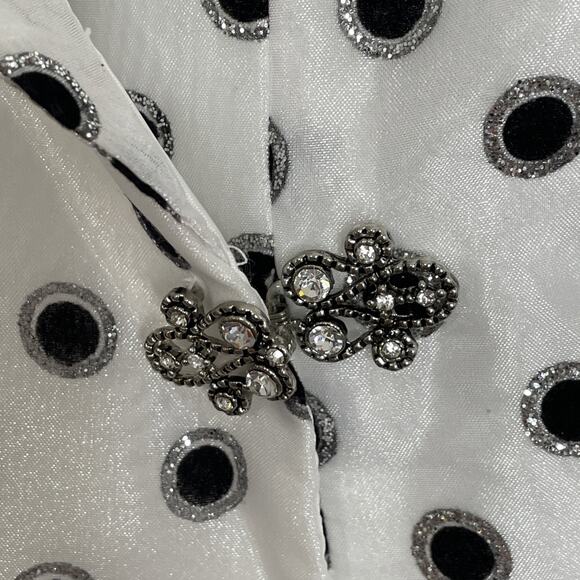 DRESSBARN COLLECTION 12 Collared Sparkly Blazer Rhinestone Clasp WHITE BLACK - Picture 6 of 16